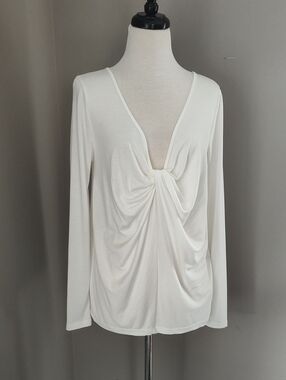 Athleta Soft Ivory White Gather-Front Long Sleeve Layering Top